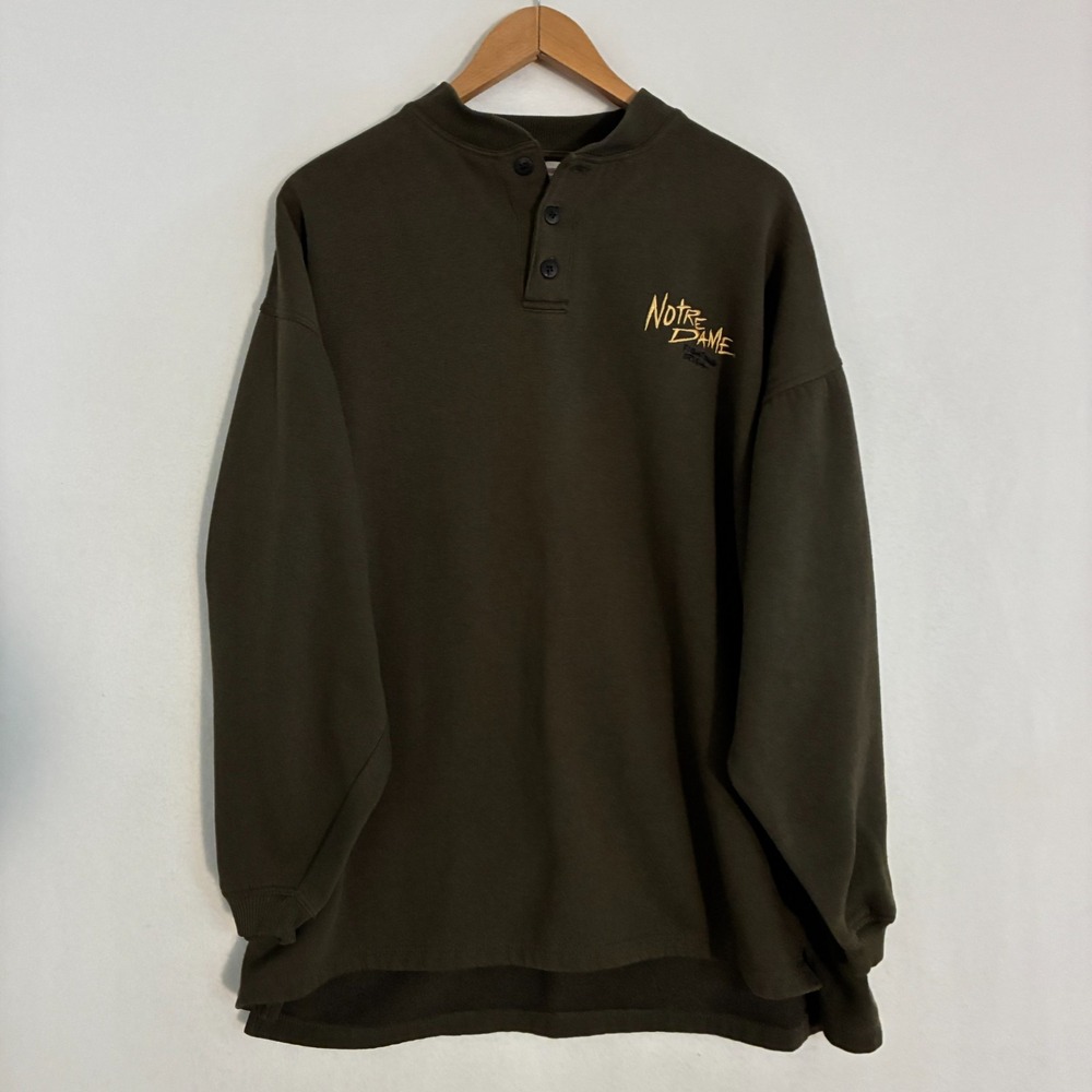 Vtg Y2K Notre Dame Fighting Irish Henley Sweatshirt Mens XL Sportswear Preppy